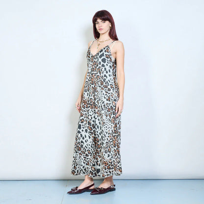 Abito lungo con spalline sottili e stampa animalier