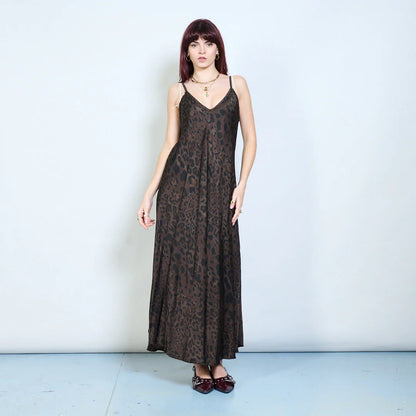 Abito lungo con spalline sottili e stampa animalier