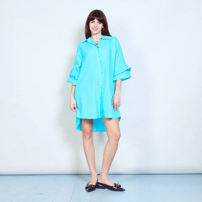 Abito chemisier corto con maniche a balze