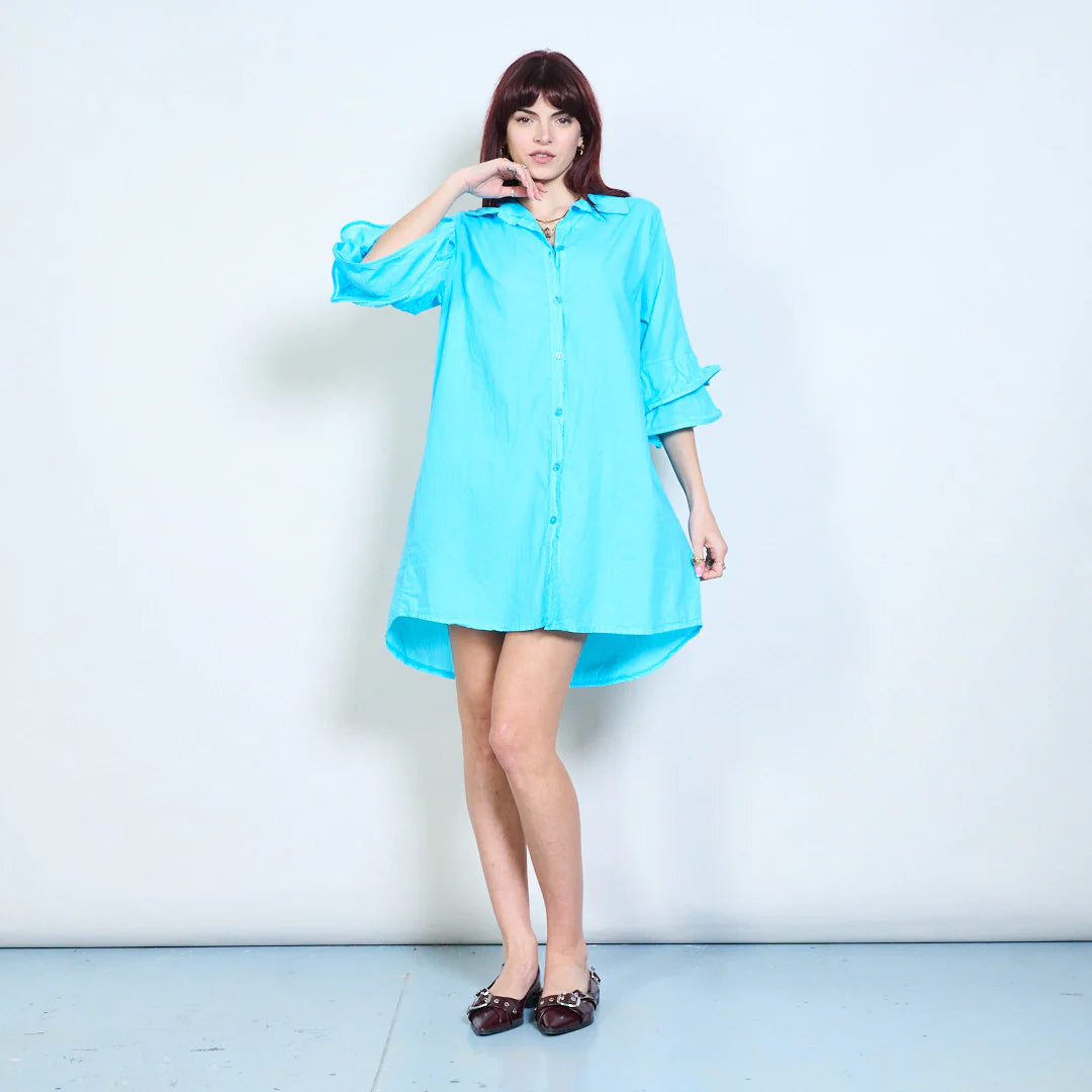 Abito chemisier corto con maniche a balze