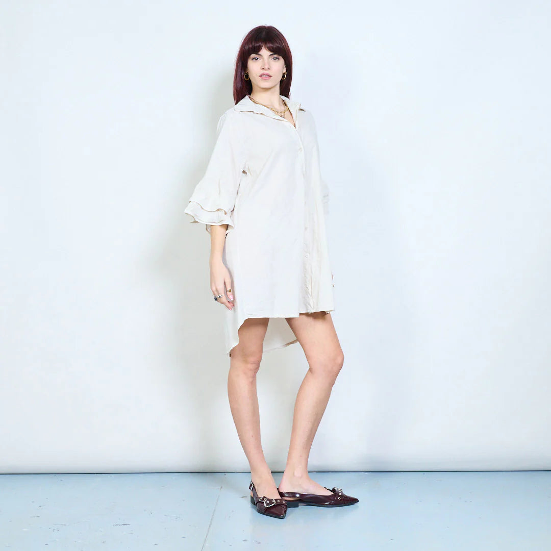 Abito camicia corto con maniche a balza