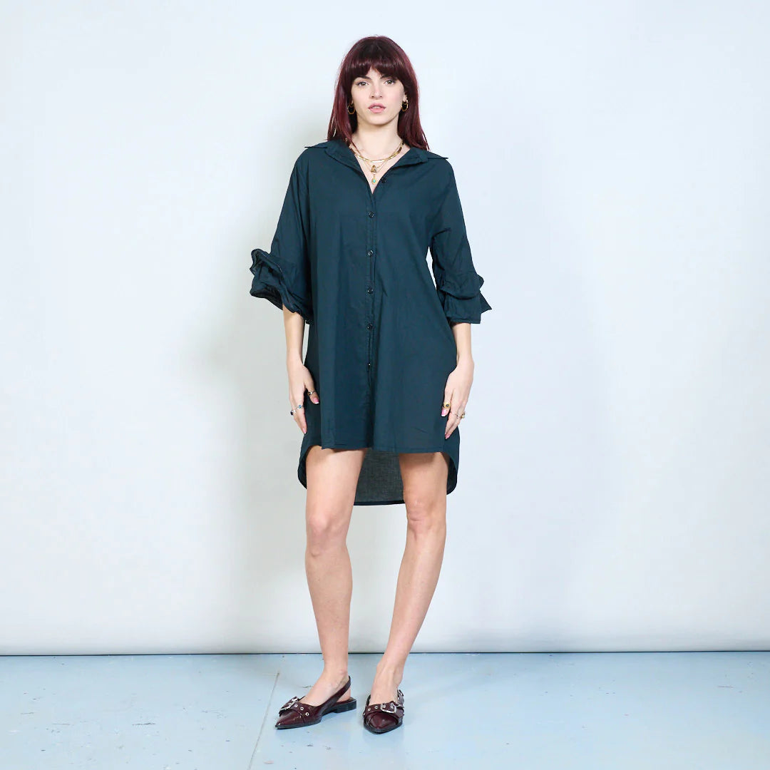 Abito camicia corto con maniche a balza