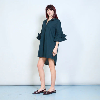 Abito chemisier corto con maniche a balze