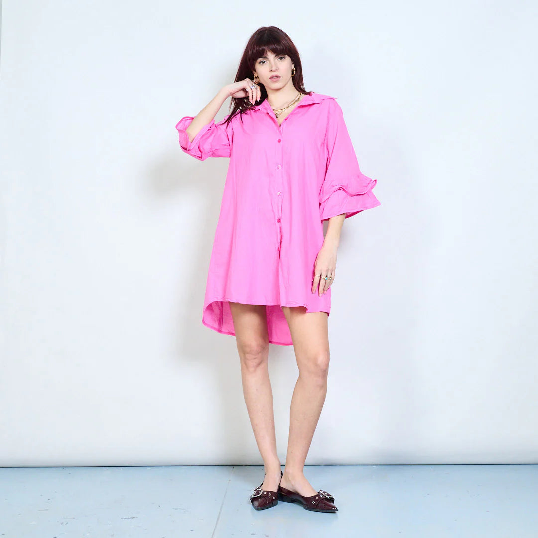 Abito camicia corto con maniche a balza