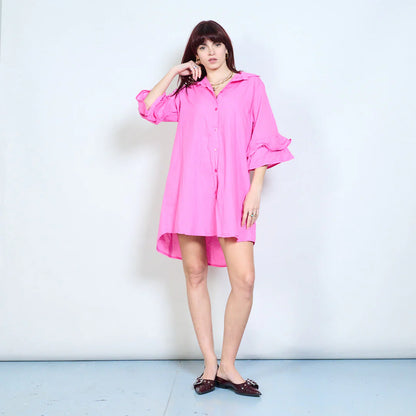 Abito camicia corto con maniche a balza