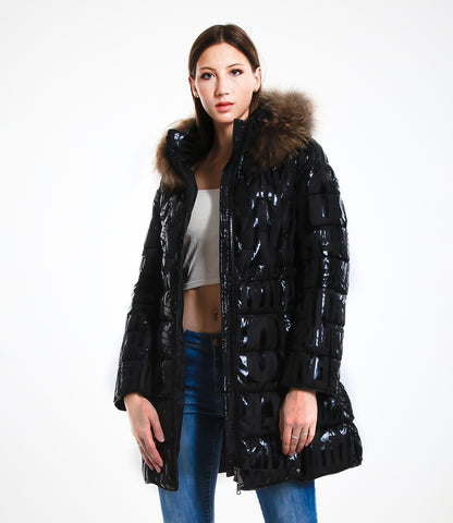 Piumino lucido con bordo in pelliccia di coniglio – Sunnyday