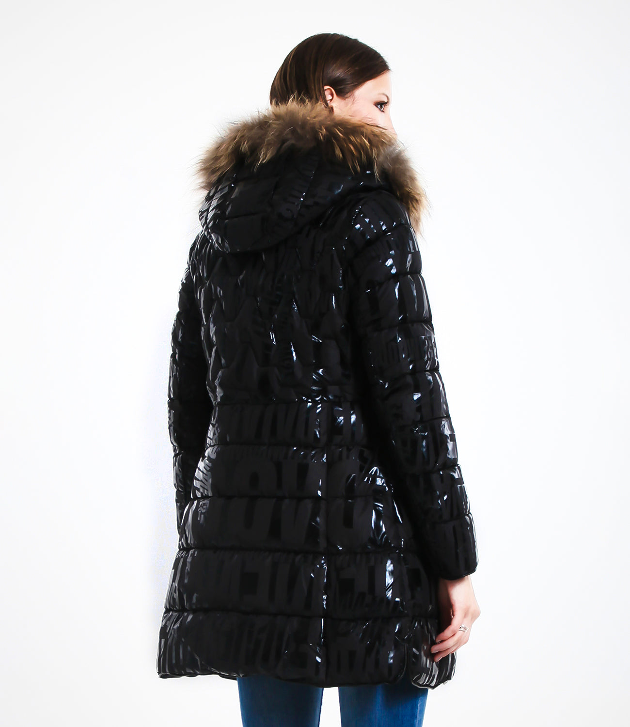 Piumino lucido con bordo in pelliccia di coniglio – Sunnyday