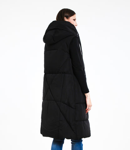 Gilet Imbottito Lungo Donna con Cappuccio e Zip Stile Casual Versatile per Autunno/Inverno Design Minimal Senza