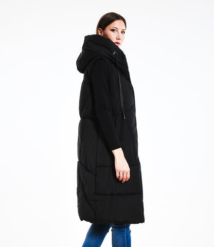 Gilet Imbottito Lungo Donna con Cappuccio e Zip Stile Casual Versatile per Autunno/Inverno Design Minimal Senza