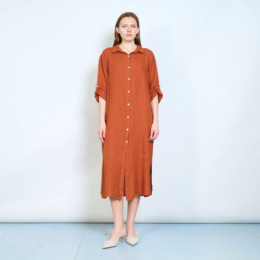 Abito chemisier lungo donna con bottoni e maniche arrotolabili