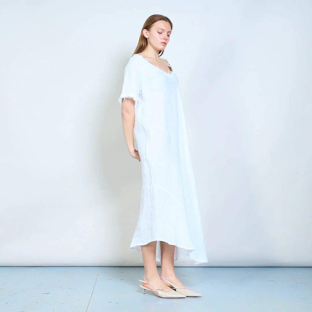 Abito lungo donna ampio con scollo rifinito e maniche corte