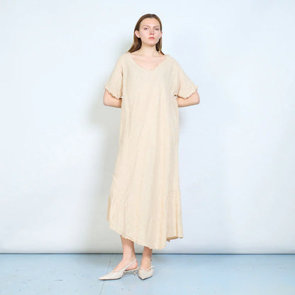 Abito lungo donna ampio con scollo rifinito e maniche corte