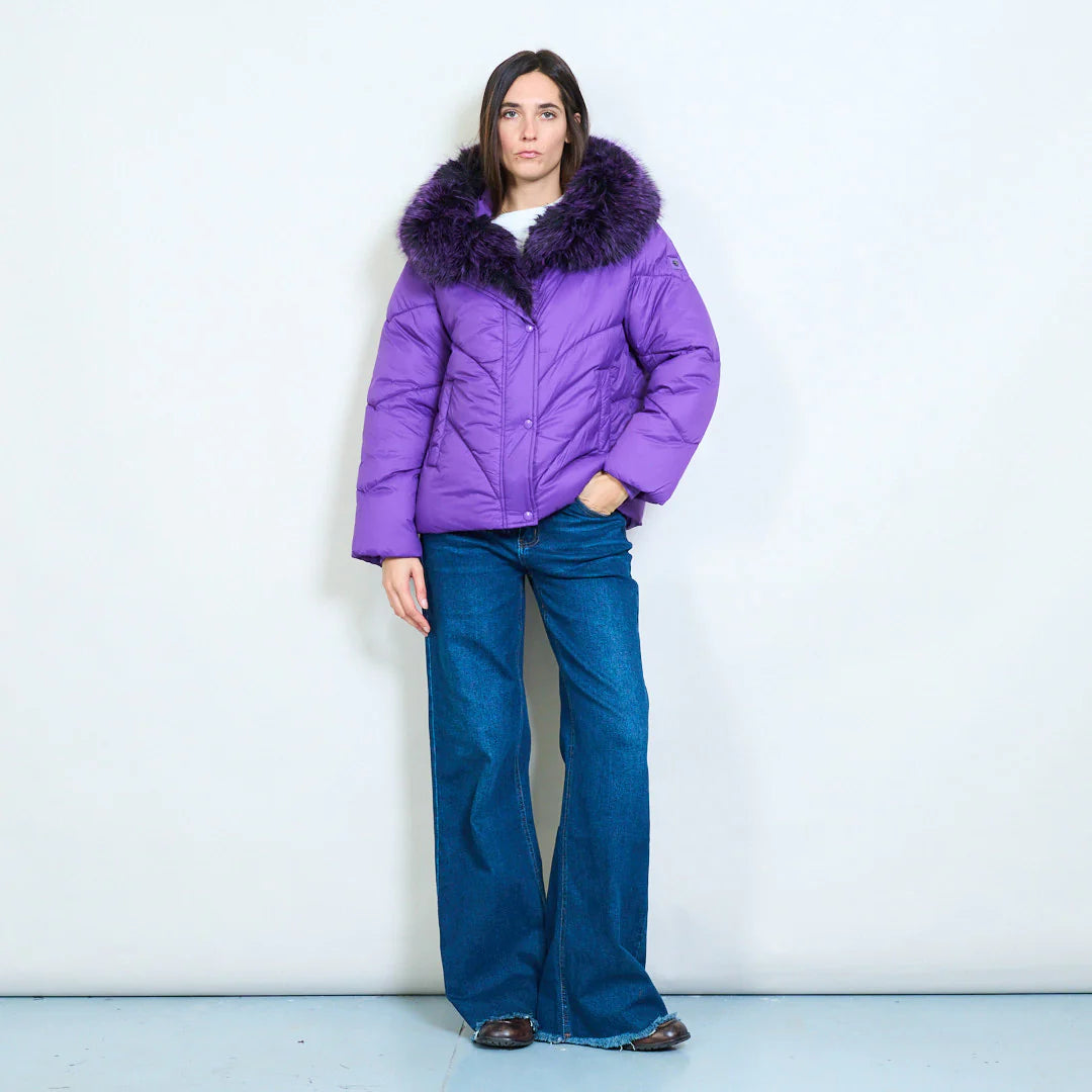 Women's Short Down Jacket with Faux Fur Collar