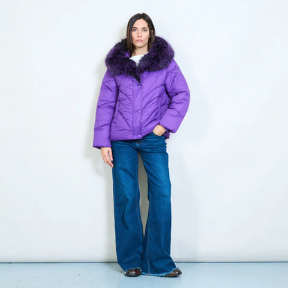 Women's Short Down Jacket with Faux Fur Collar