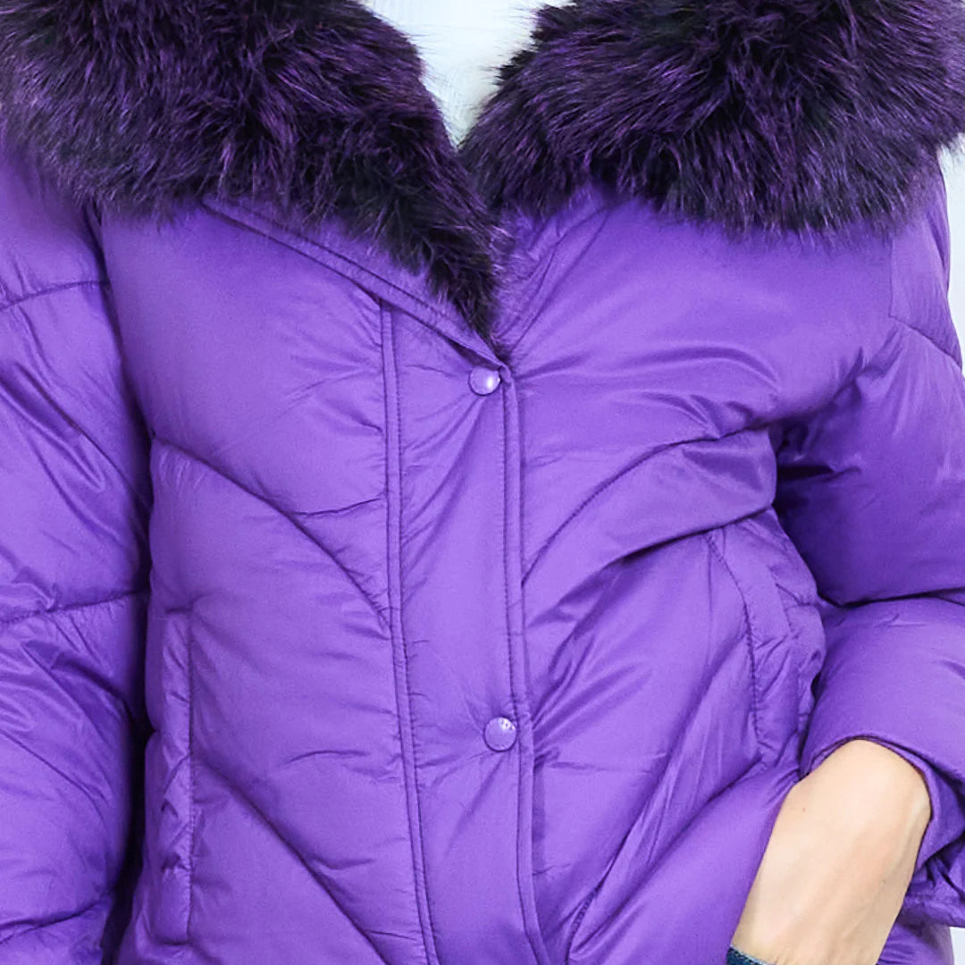 Women's Short Down Jacket with Faux Fur Collar