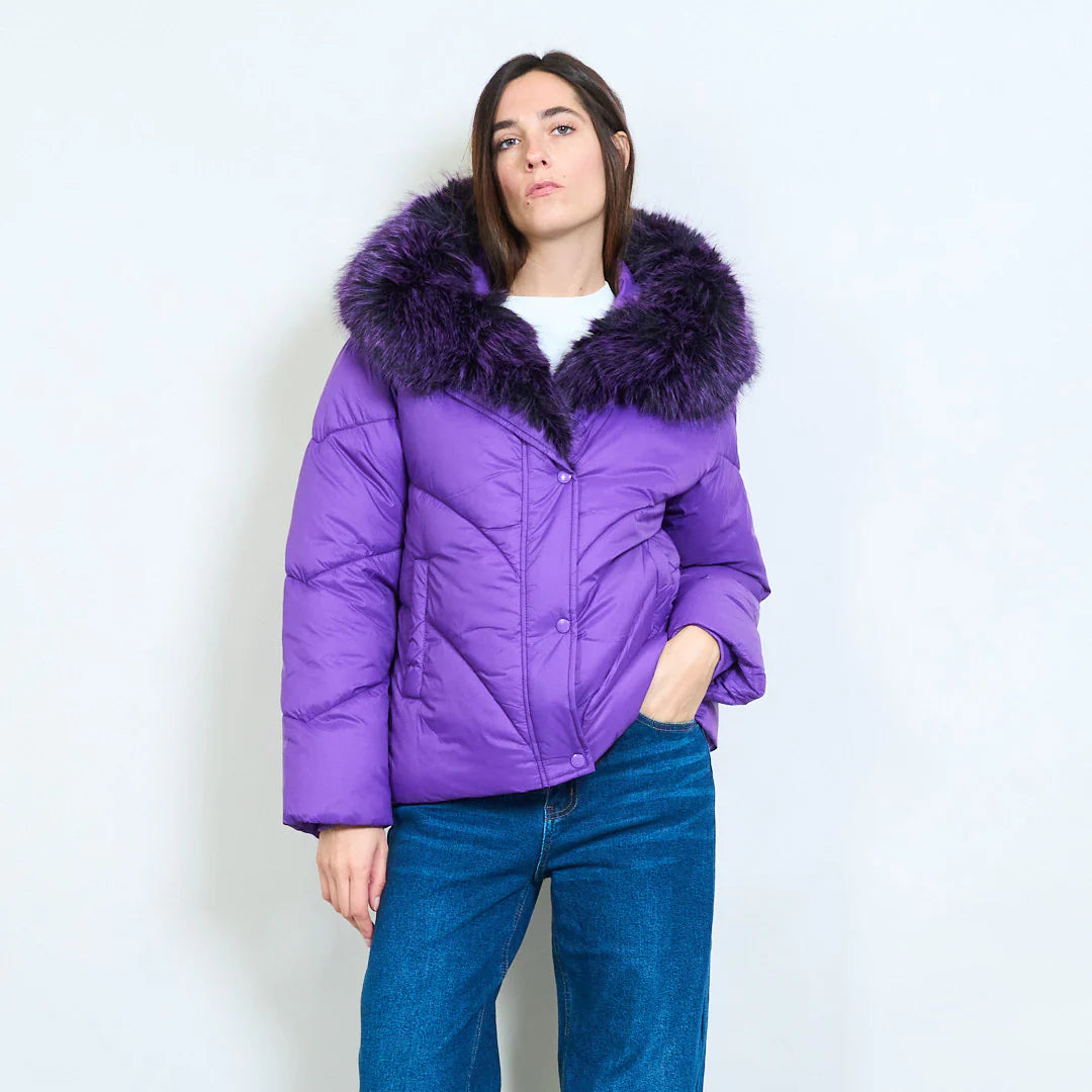 Women's Short Down Jacket with Faux Fur Collar