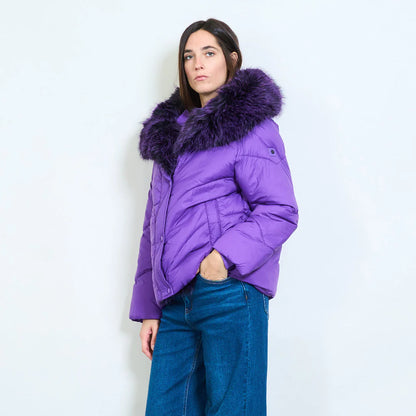 Women's Short Down Jacket with Faux Fur Collar