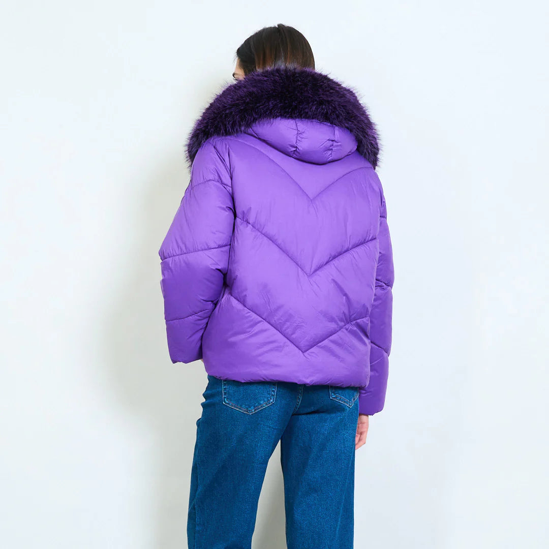 Women's Short Down Jacket with Faux Fur Collar