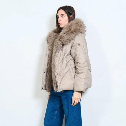 Women's Short Down Jacket with Faux Fur Collar
