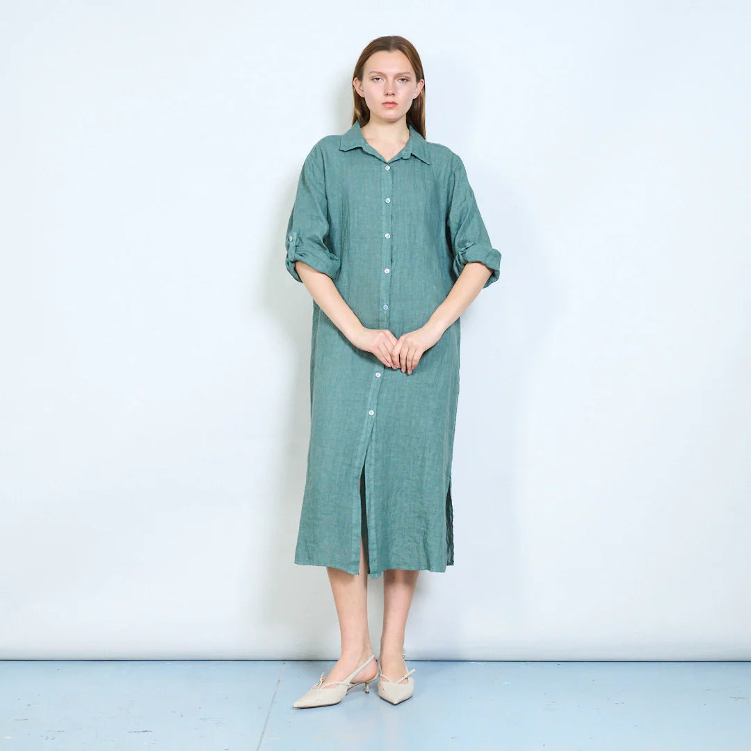 Abito chemisier lungo donna con bottoni e maniche arrotolabili