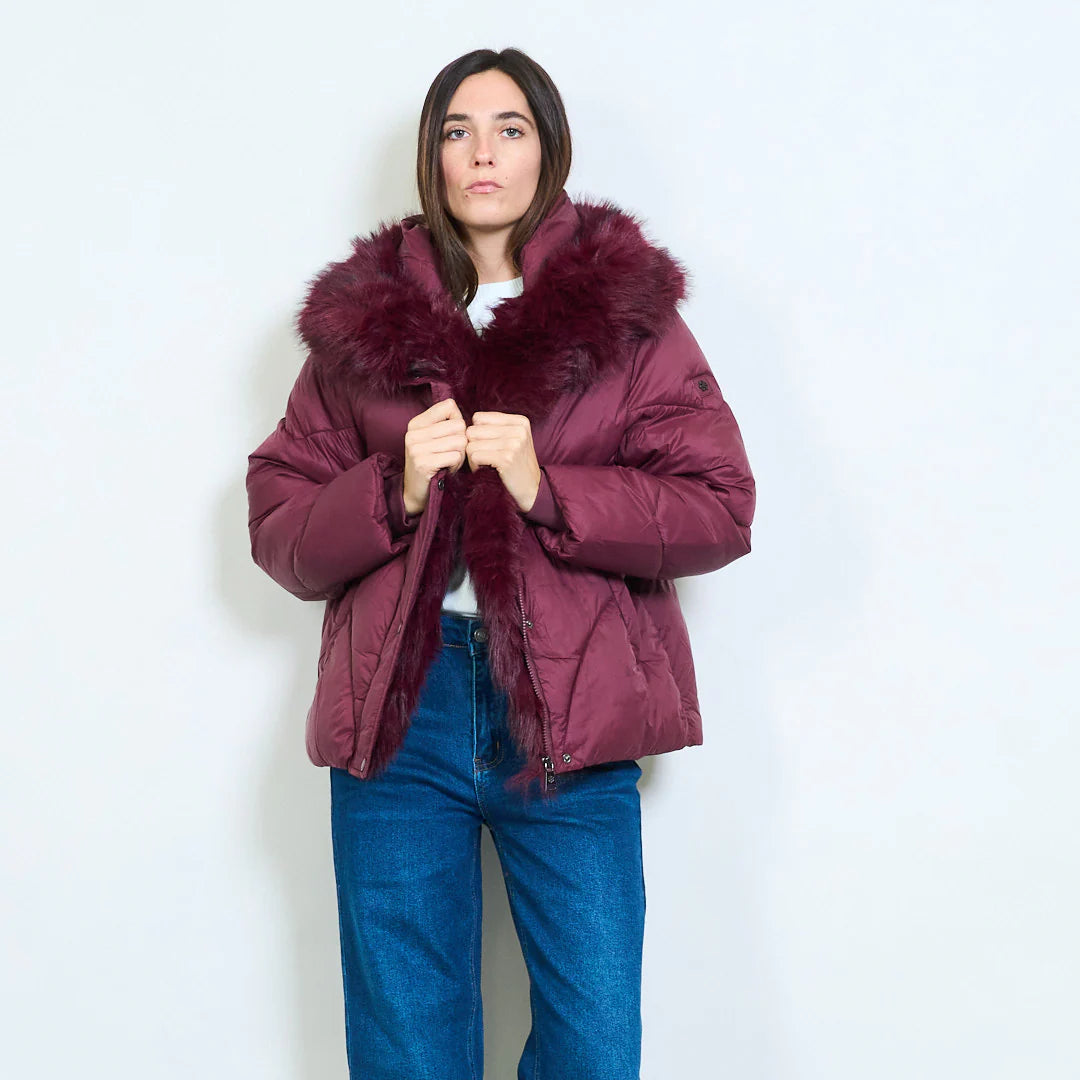 Women's Short Down Jacket with Faux Fur Collar