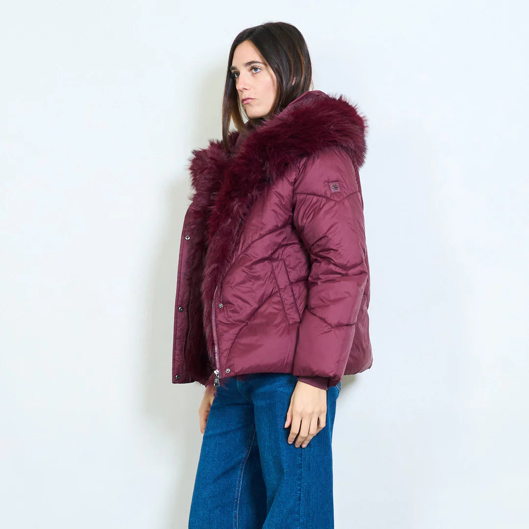 Women's Short Down Jacket with Faux Fur Collar