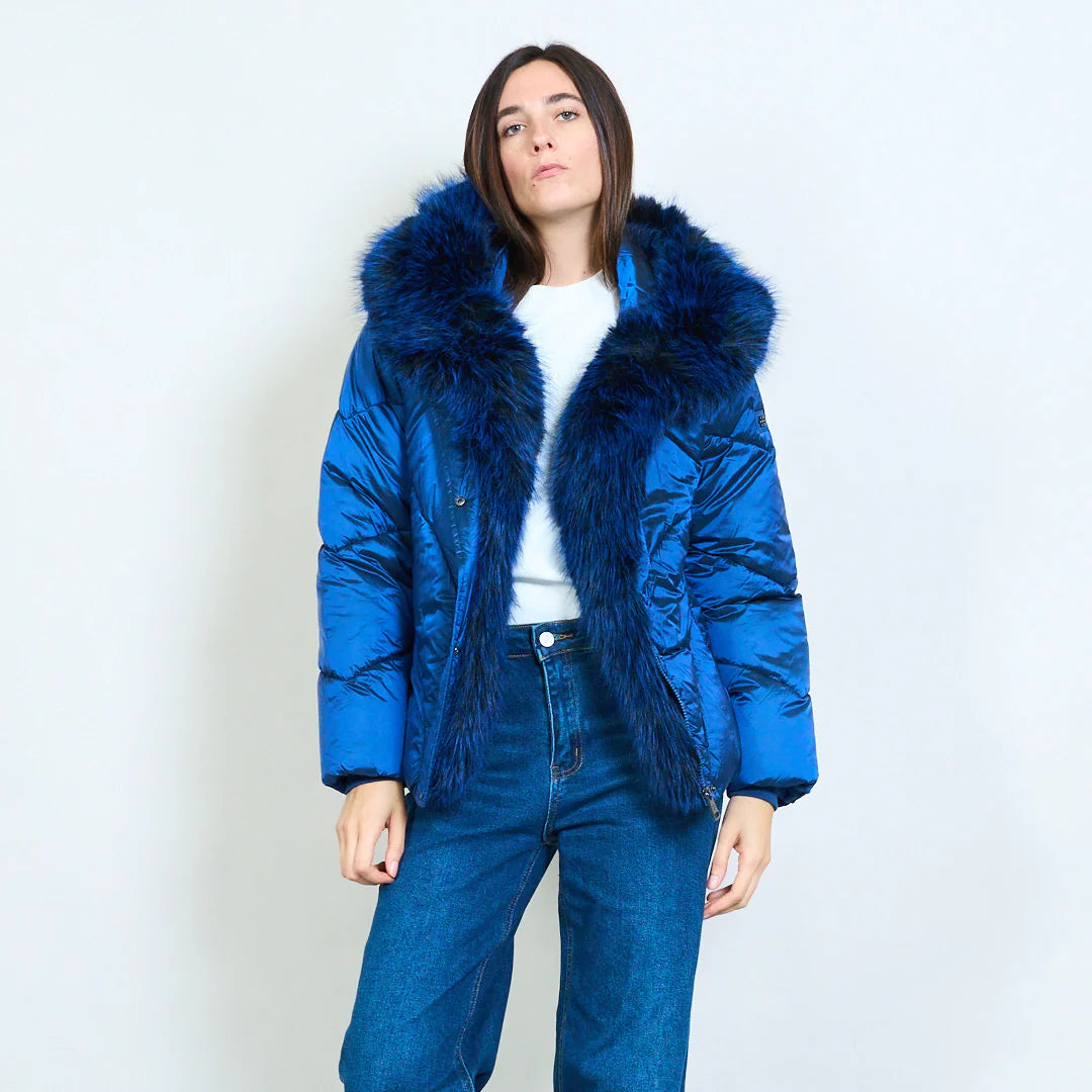 Women's Short Down Jacket with Faux Fur Collar