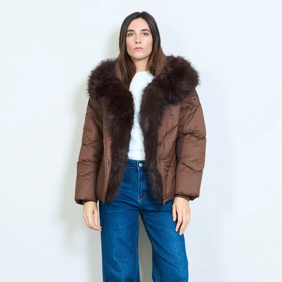 Women's Short Down Jacket with Faux Fur Collar