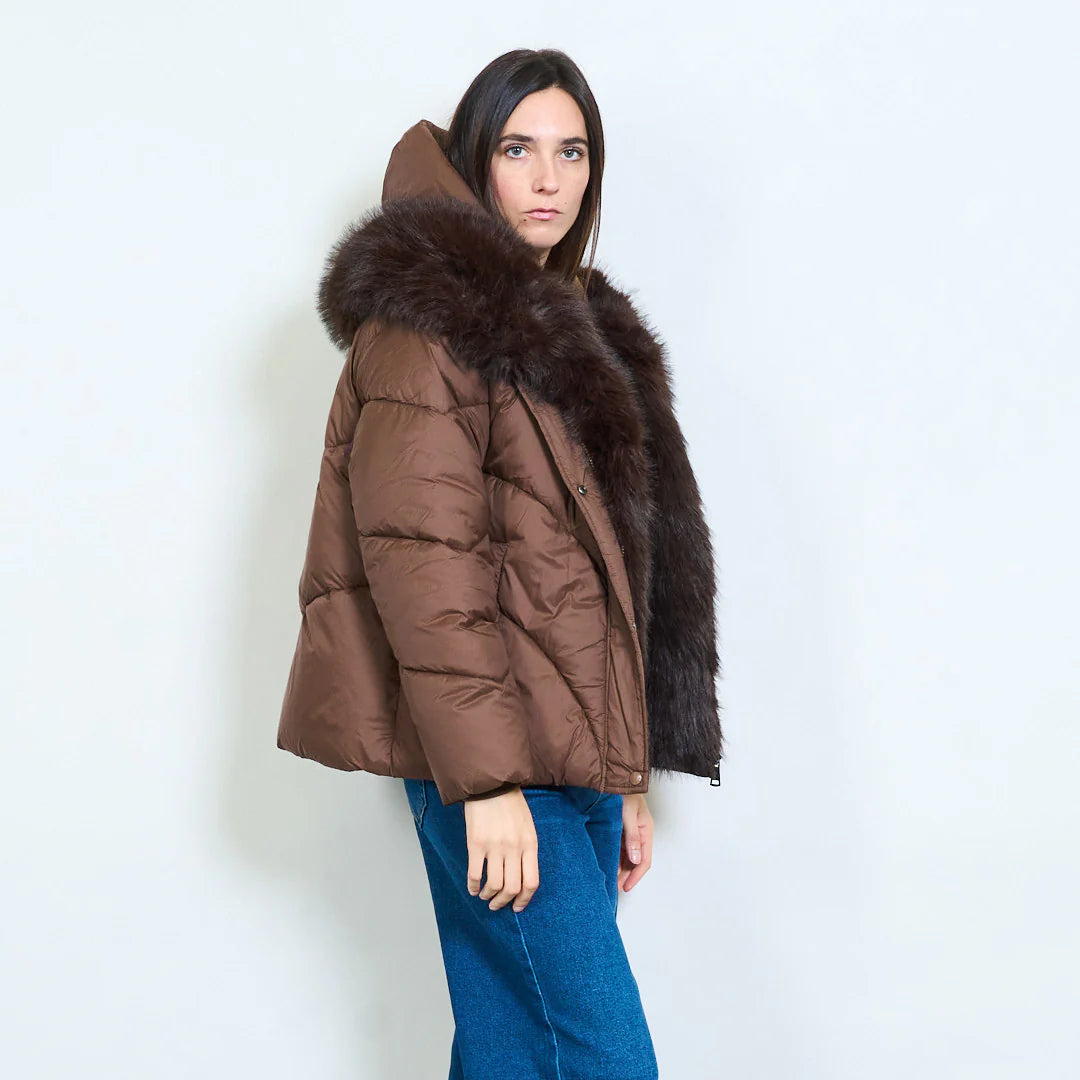 Women's Short Down Jacket with Faux Fur Collar