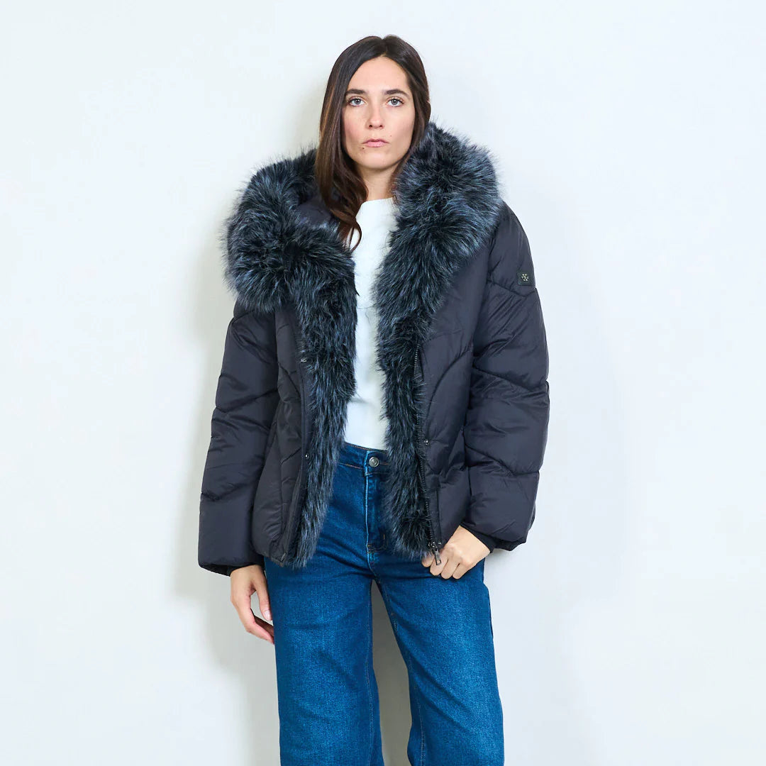 Women's Short Down Jacket with Faux Fur Collar