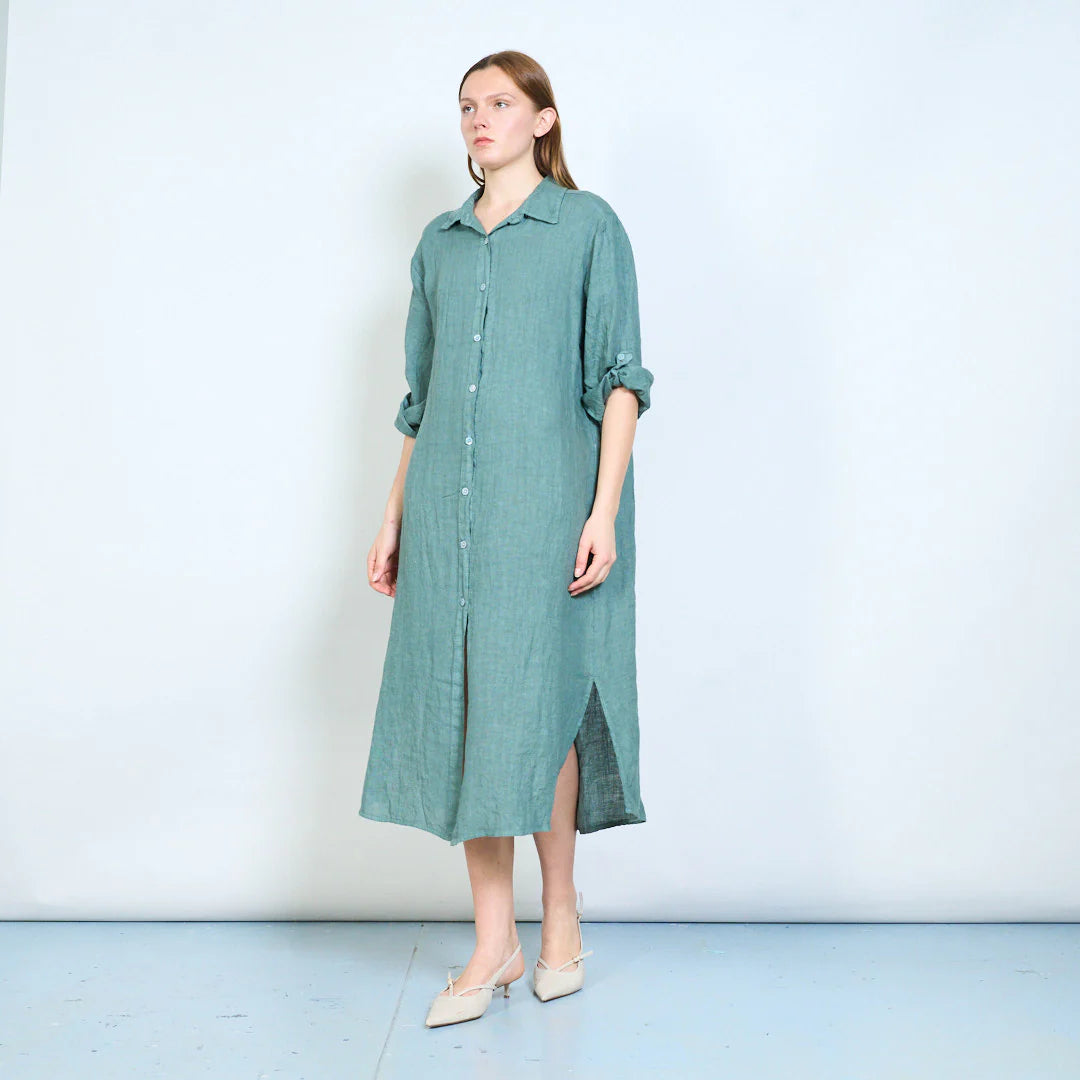 Abito chemisier lungo donna con bottoni e maniche arrotolabili