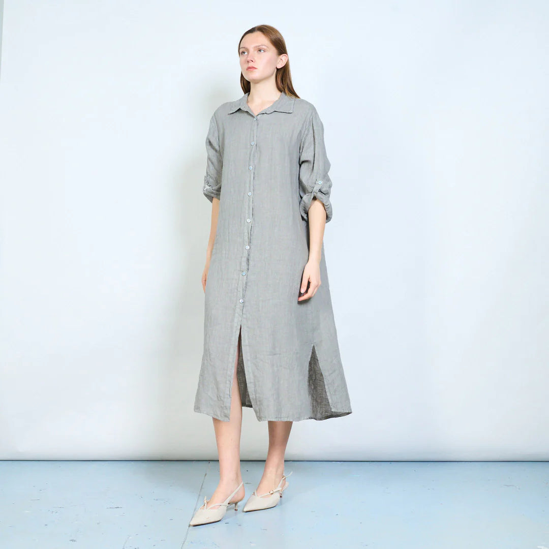 Abito chemisier lungo donna con bottoni e maniche arrotolabili