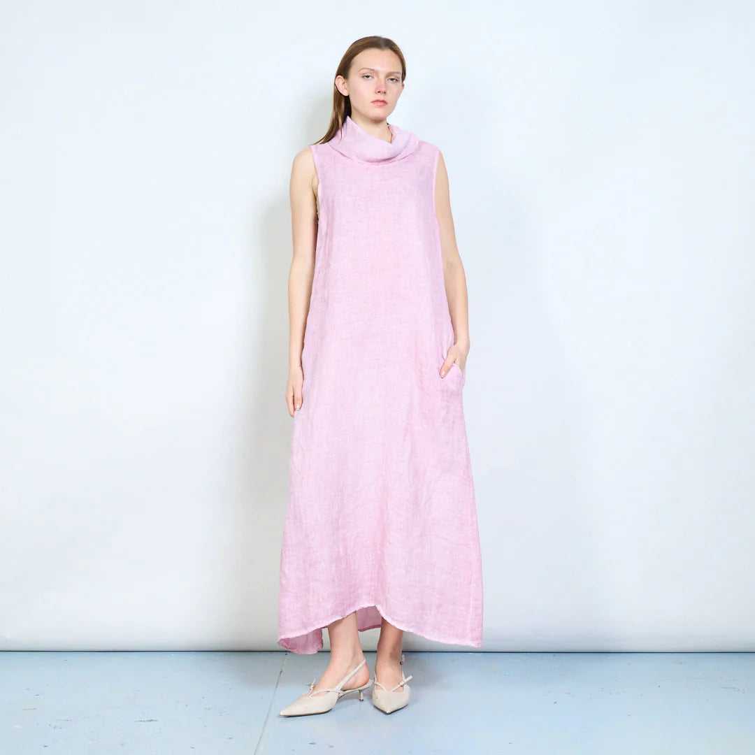 Abito lungo donna senza maniche con collo morbido