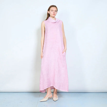 Abito lungo donna senza maniche con collo morbido