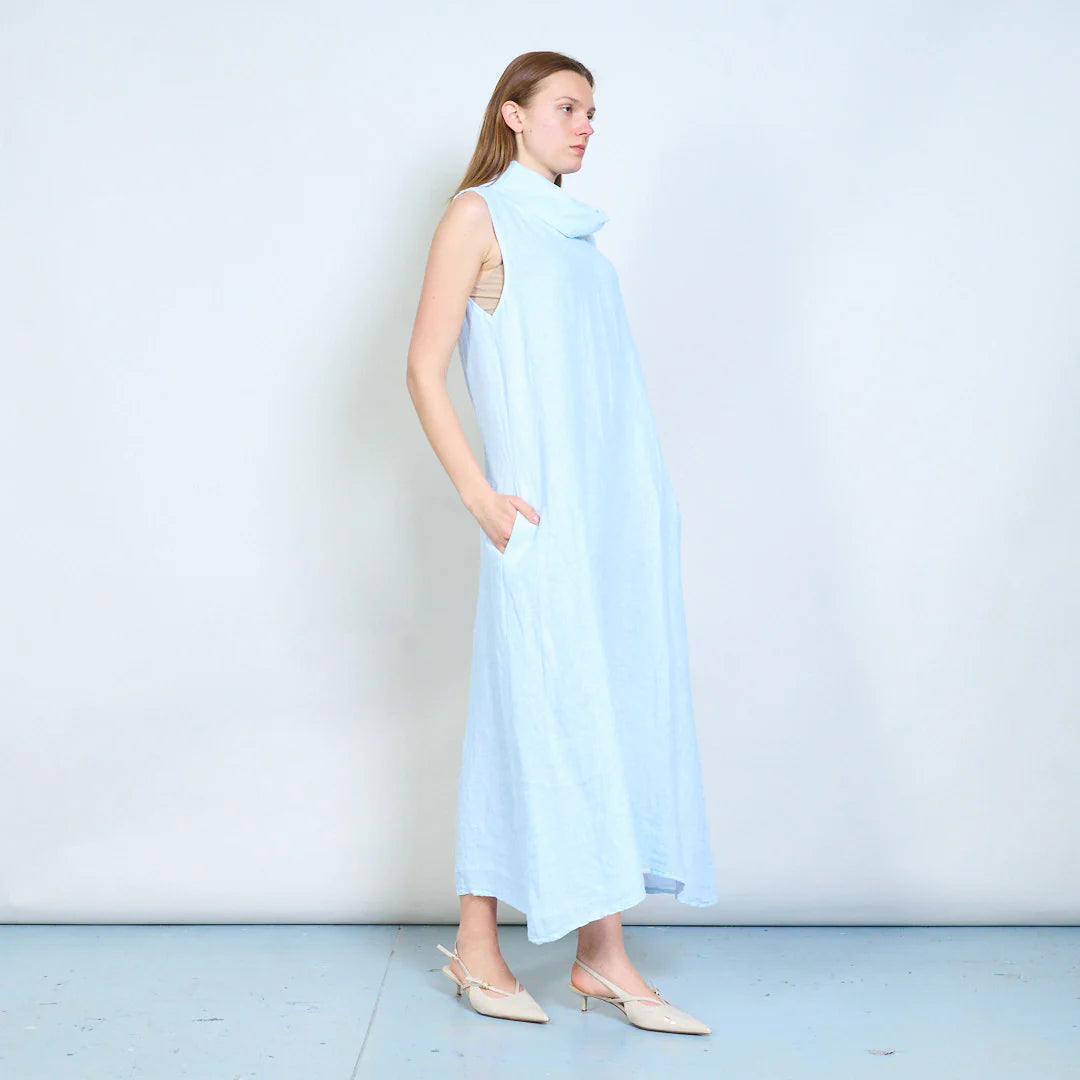 Abito lungo donna senza maniche con collo morbido