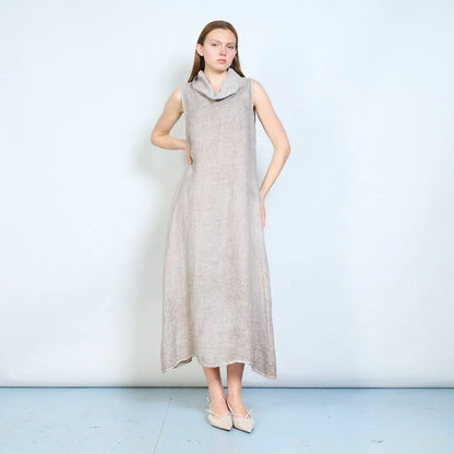 Abito lungo donna senza maniche con collo morbido