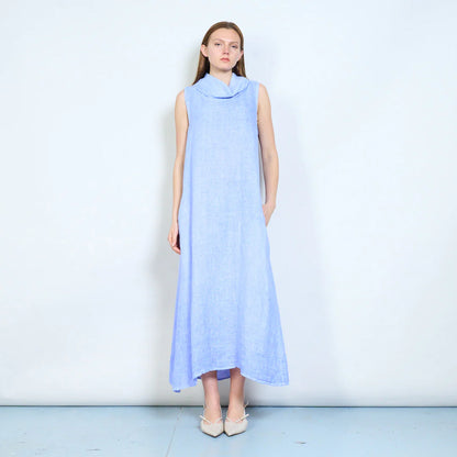 Abito lungo donna senza maniche con collo morbido