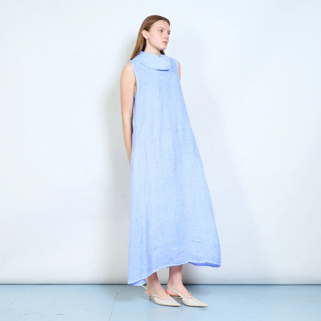 Abito lungo donna senza maniche con collo morbido