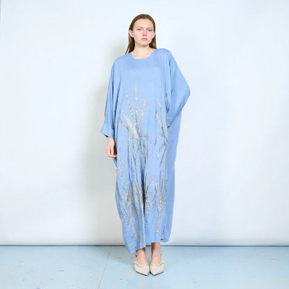 Abito lungo donna con ricami decorativi e maniche ampie