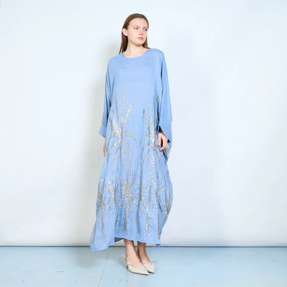 Abito lungo donna con ricami decorativi e maniche ampie