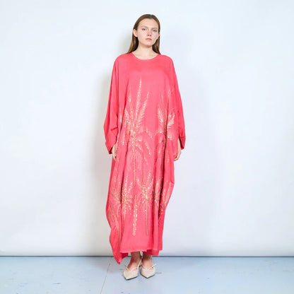 Abito lungo donna con ricami decorativi e maniche ampie