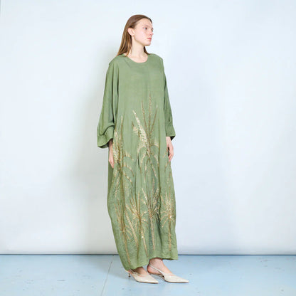 Abito lungo donna con ricami decorativi e maniche ampie