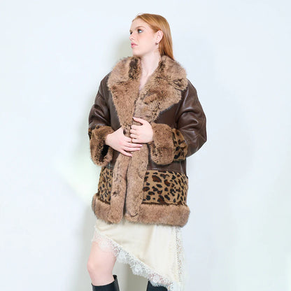 Cappotto donna effetto pelle con inserti in pelliccia e stampa leopardata – Sunnyday