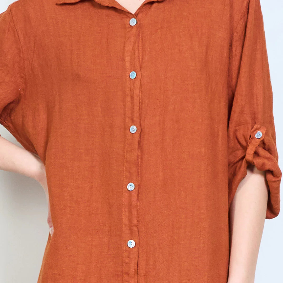 Abito chemisier lungo donna con bottoni e maniche arrotolabili