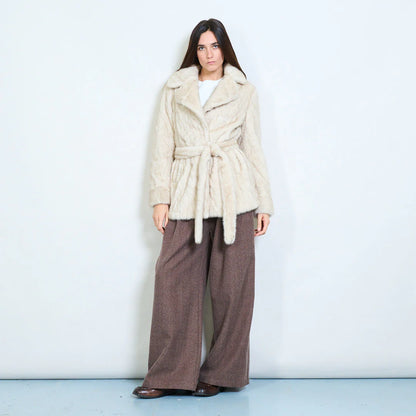 Women's Short Faux Fur Coat with Belt – Sunnyday