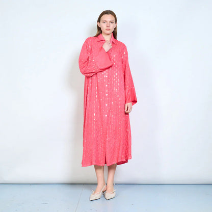 Abito chemisier midi con ricami decorativi e maniche ampie