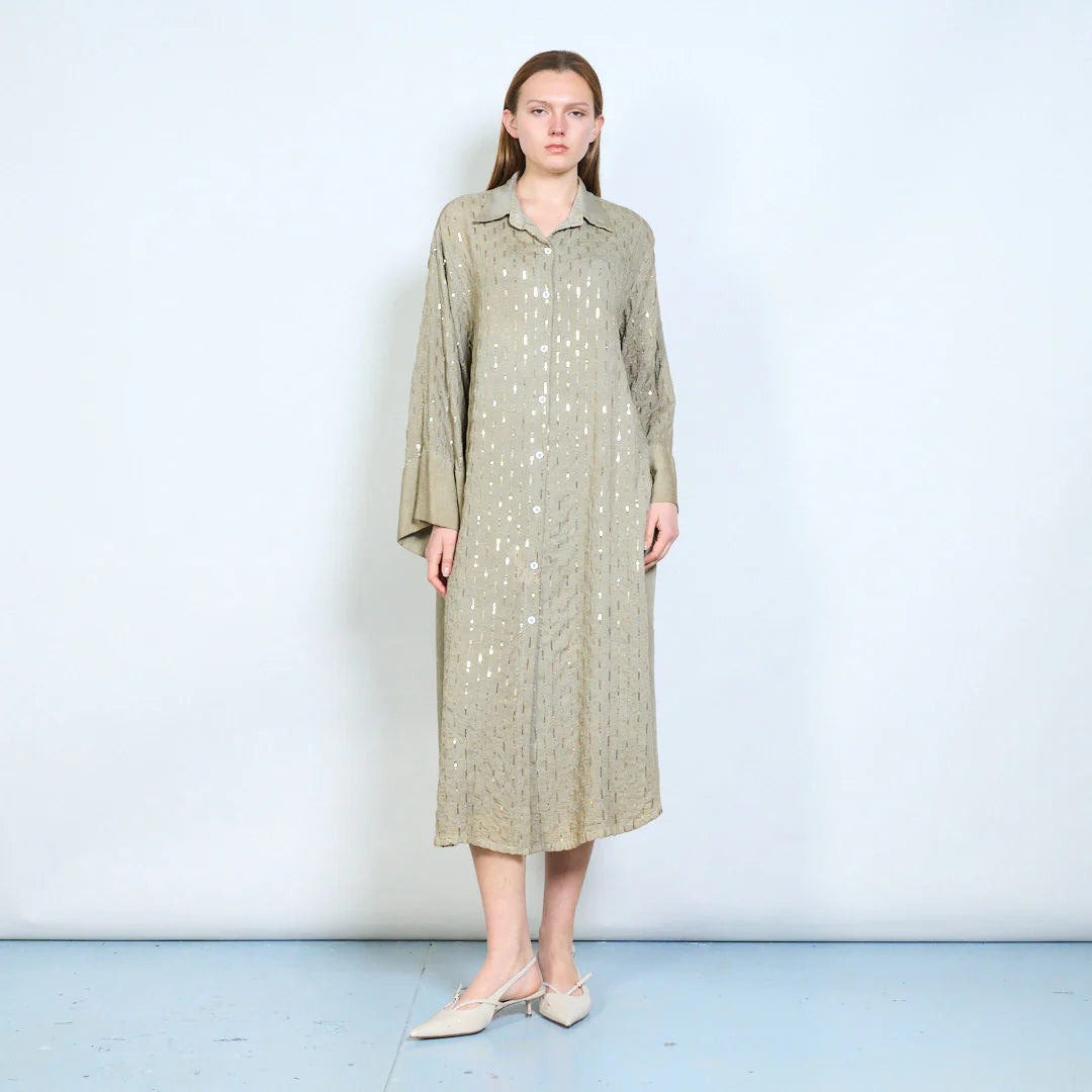 Abito chemisier midi con ricami decorativi e maniche ampie