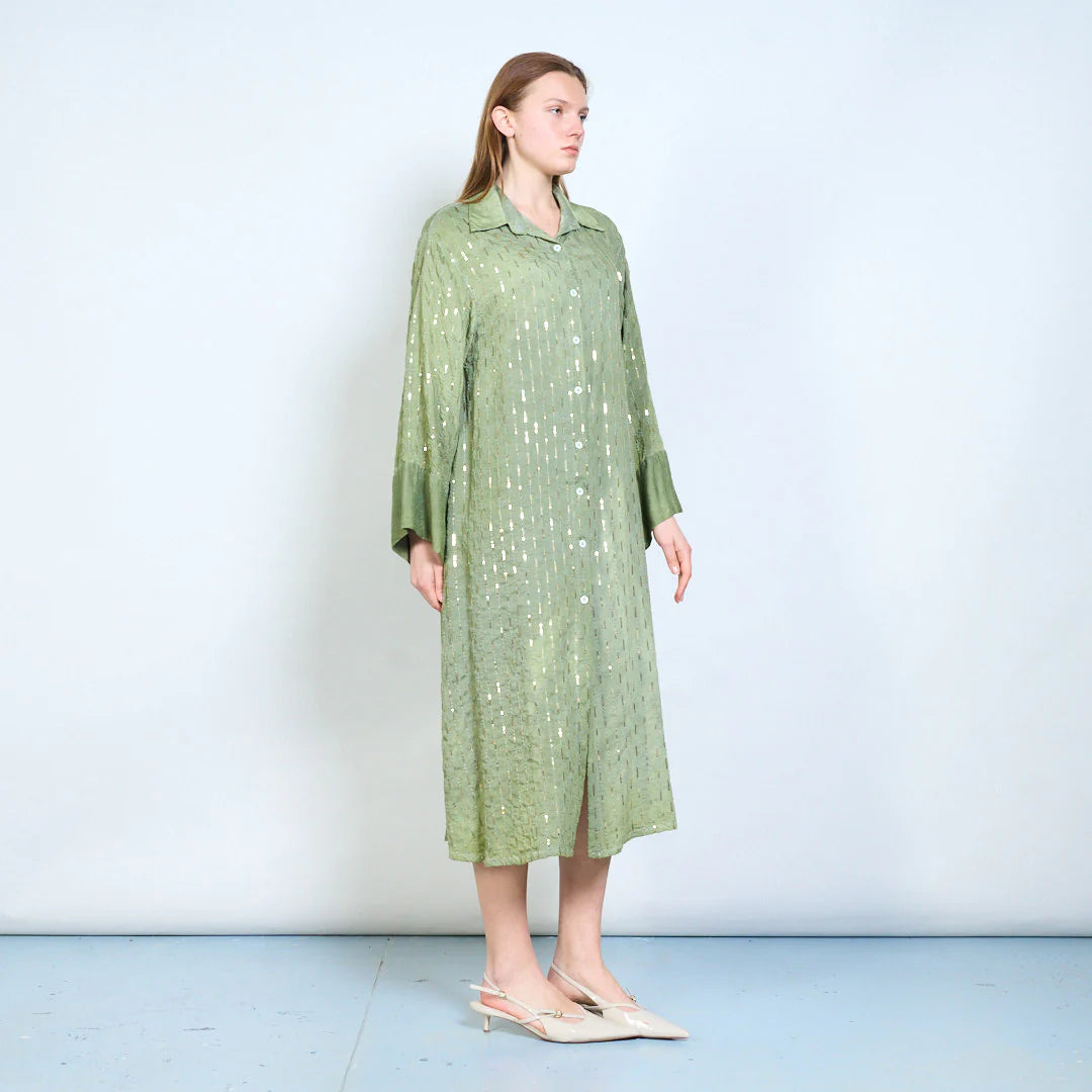 Abito chemisier midi con ricami decorativi e maniche ampie