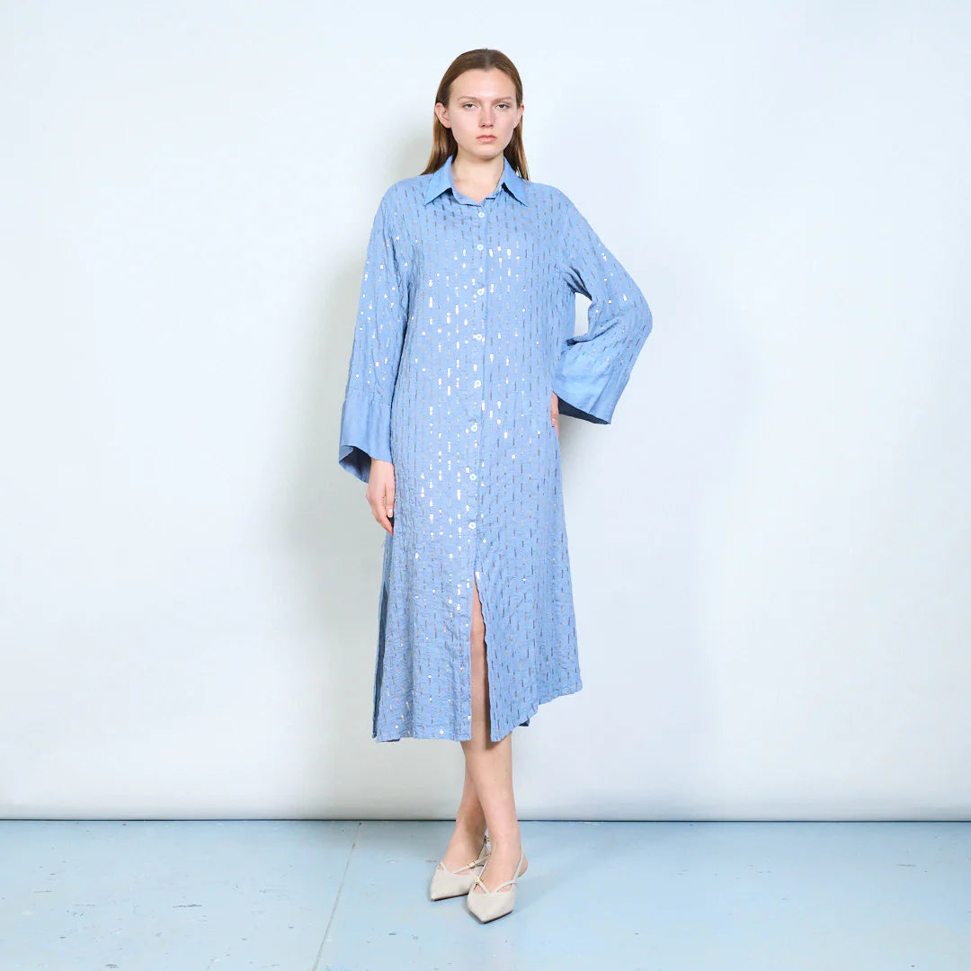 Abito chemisier midi con ricami decorativi e maniche ampie