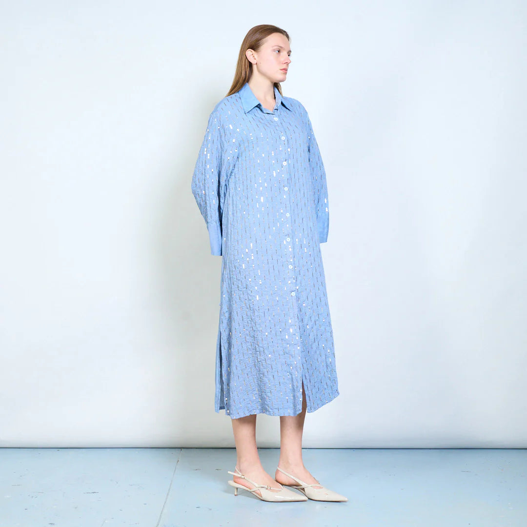 Abito chemisier midi con ricami decorativi e maniche ampie